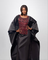 Black Jewelled Satin and African Print Dress Boubou