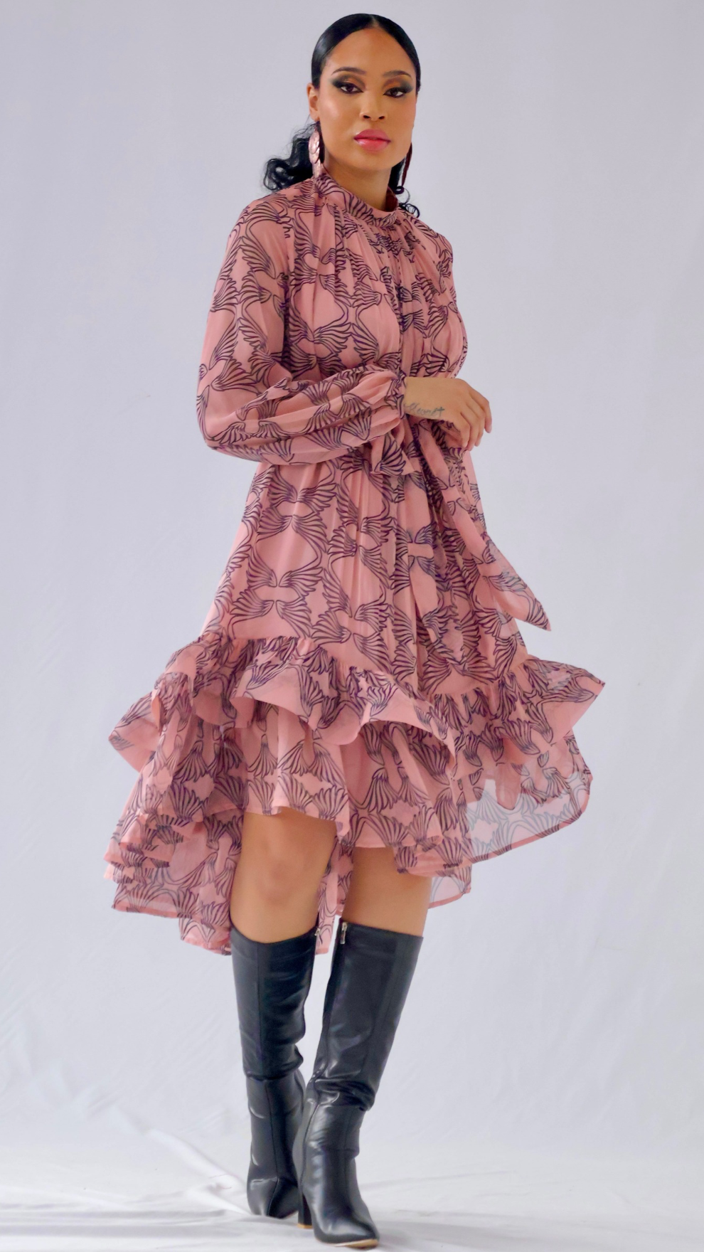 Farawa high-low print chiffon dress