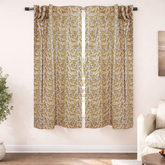 Mustard Boho Animal Block Print Linen Curtain Vintage Classic Panel - Gheravan