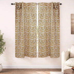 Gheravan Mustard Boho Animal Block Print Linen Curtain