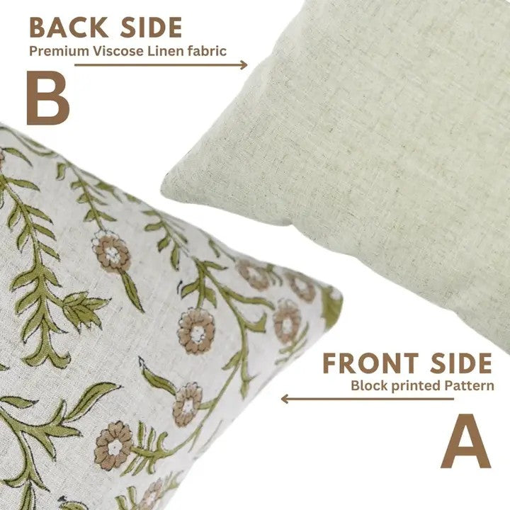 Home Decor Hand Block Print Viscose Linen Pillow Cover - Shejan