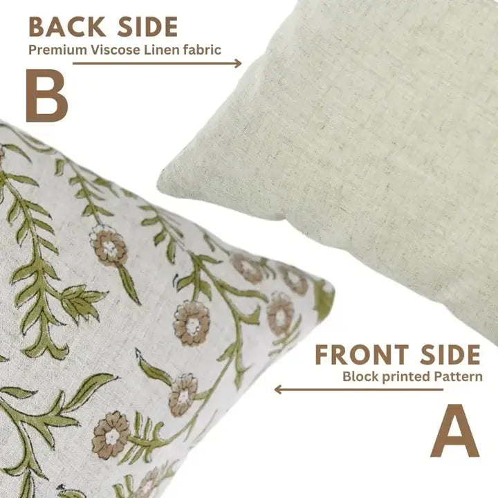 Home Decor Hand Block Print Viscose Linen Pillow Cover - Shejan