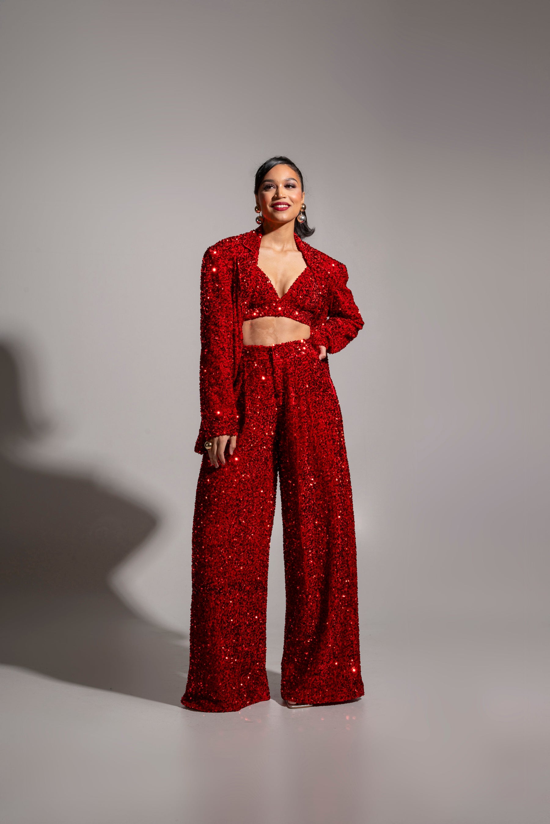 LIZA Sequin Pants in RUBY