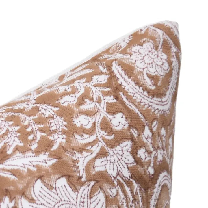 Natural Handmade Block Printed Thick Cotton White Cushion Cover-Kundanvan