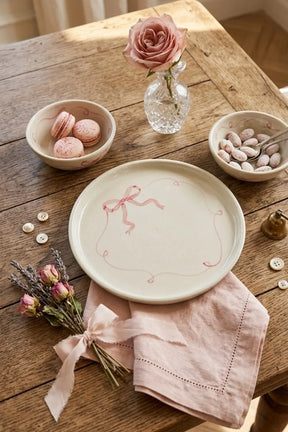 Ceramic Side Dessert Cake Plate - Pink Bow ( Set Of 2 ) , 7 Inches