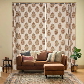 Floral Block Design Viscose Linen Ring Curtain- Kumud