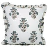 Designer Block Print Thick Cotton White Frill Pillow Cover - Swadesh
