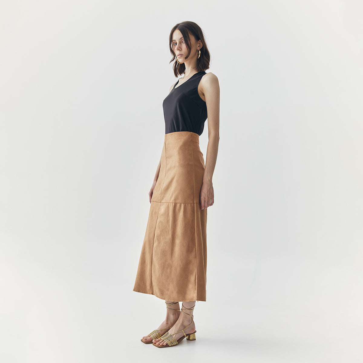 FERN SUEDE BROWN MIDI SKIRT