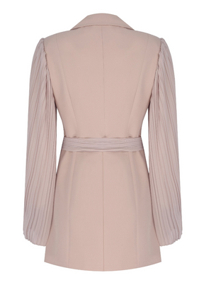 Pleated Sleeves Blazer Dress & Palazzo Wide Leg Trouser Suit
