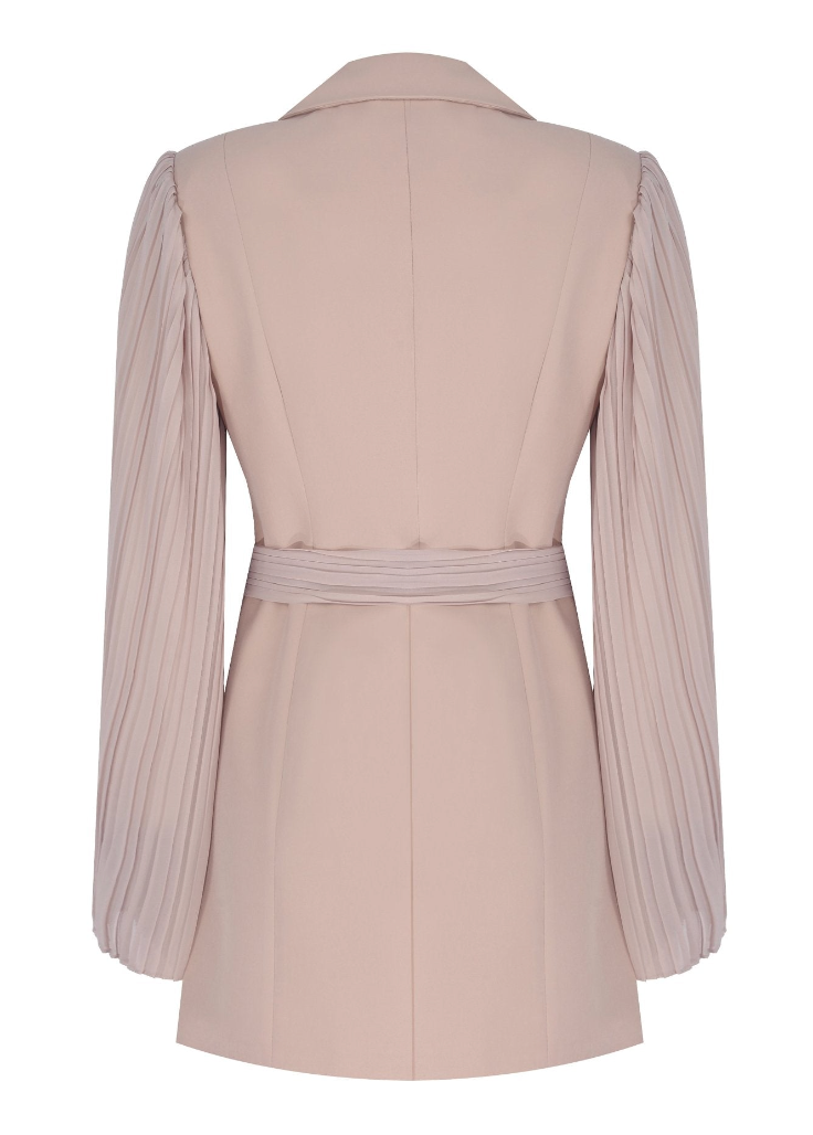 Pleated Sleeves Blazer Dress & Palazzo Wide Leg Trouser Suit