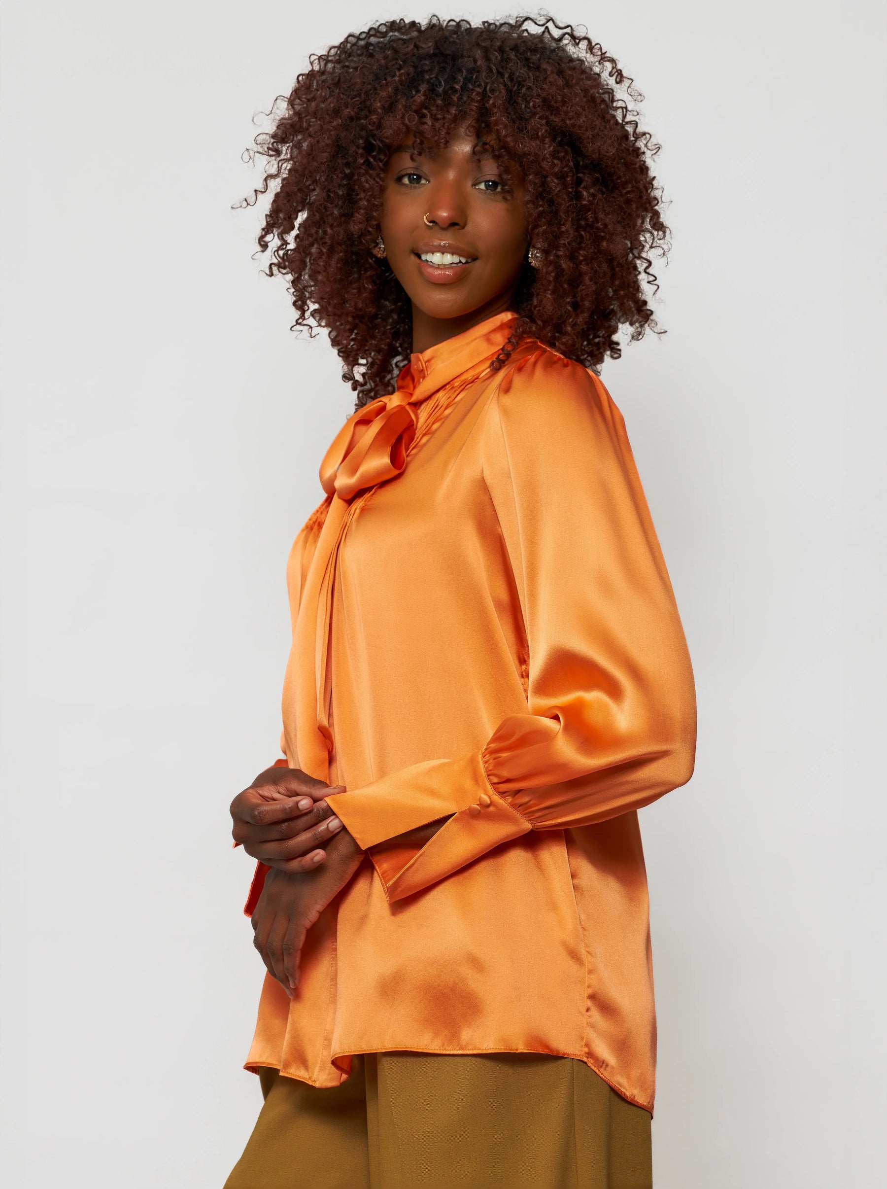 Phaius Bow Tie Silk Charmeuse Blouse
