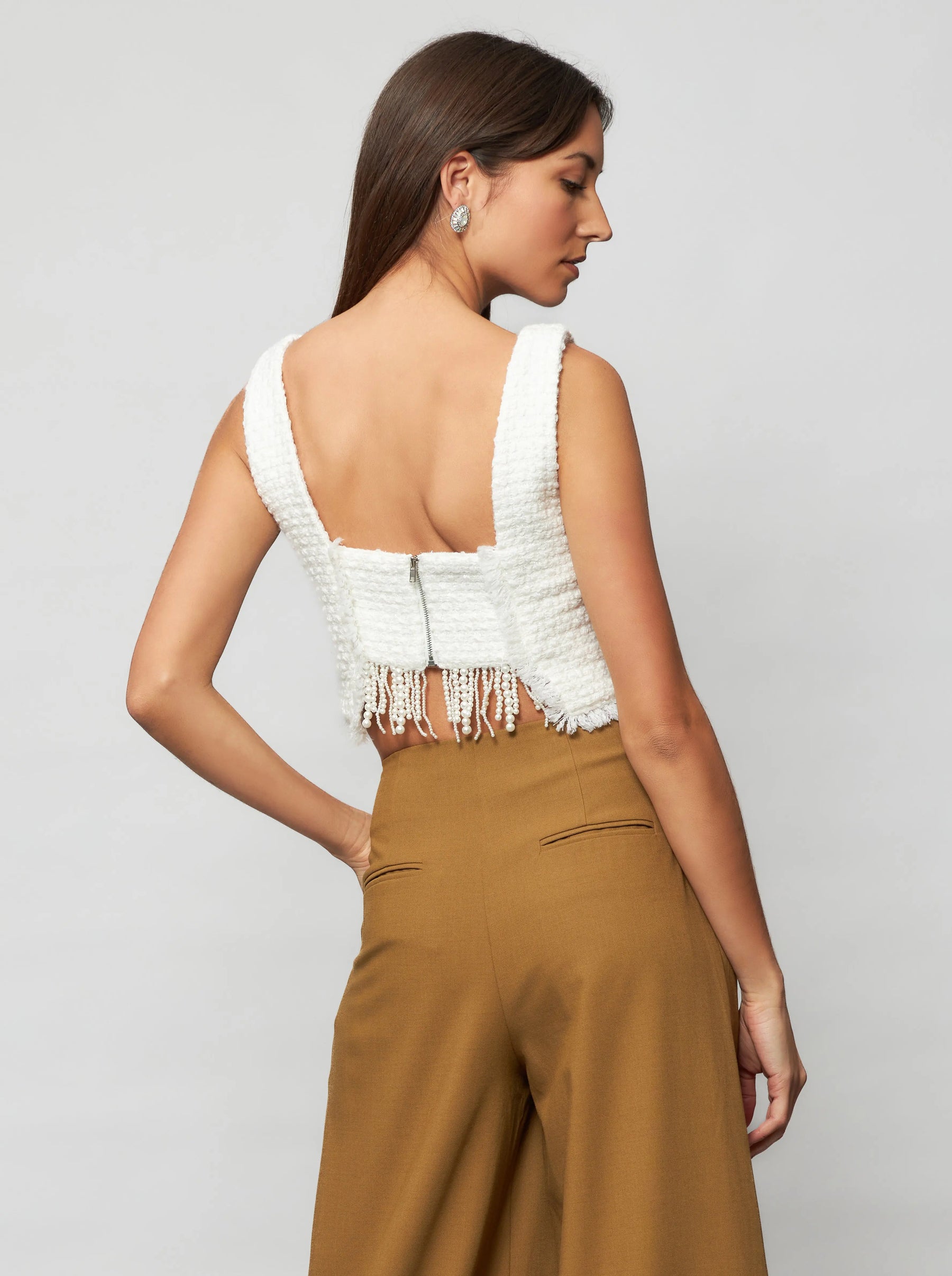 Tia Shimmering Tweed Bouclé Crop Top