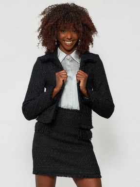 Tia Shimmering Tweed Bouclé Crop Jacket