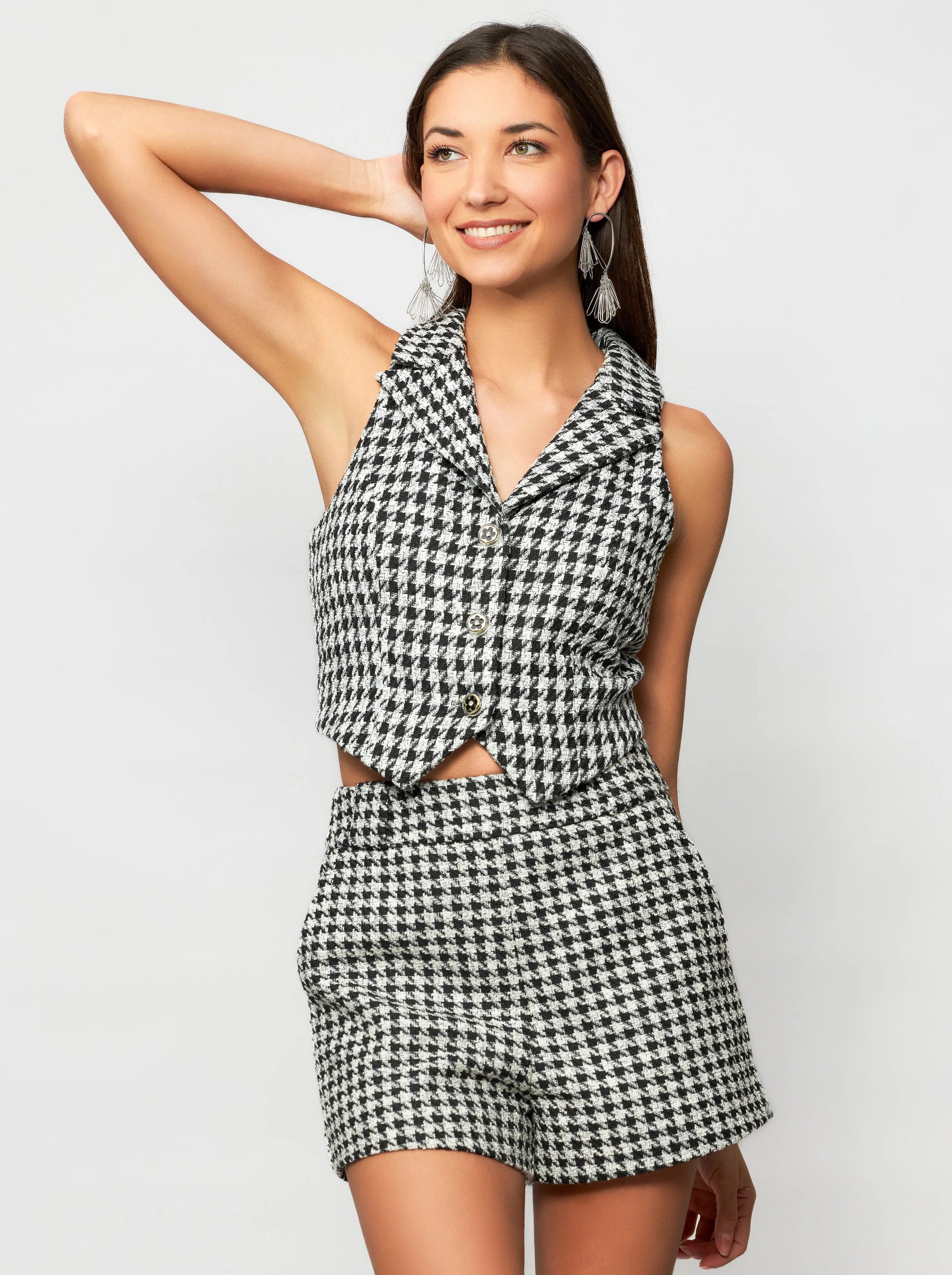 Valda Houndstooth Tweed Vest