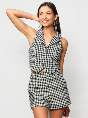 Valda Houndstooth Tweed Vest