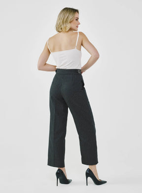 Pinstripe High-Waist Tailored Pants