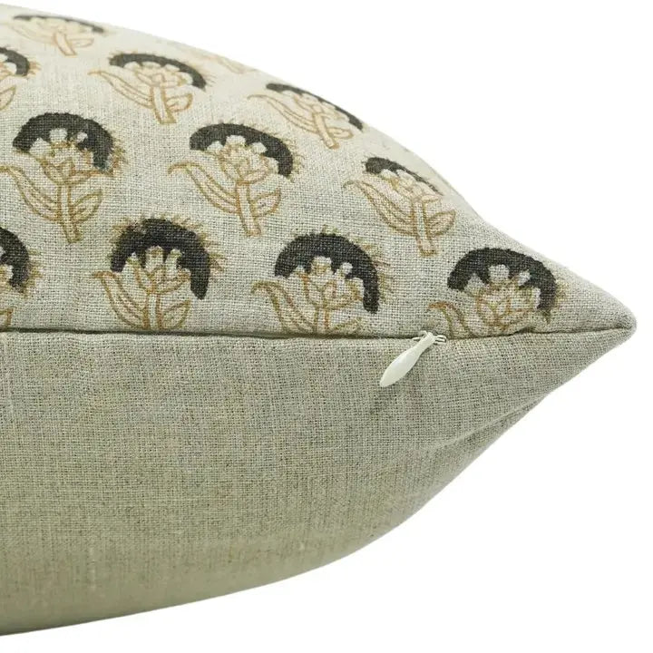 Traditional Handmade Block Print Boho Pure Linen Pillow Cover- Juju Flower