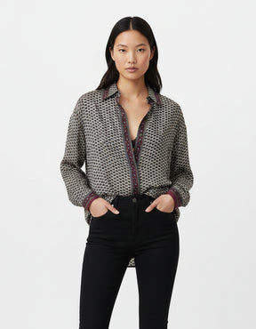 Embossed Botanical Long Sleeve Crepe Shirt