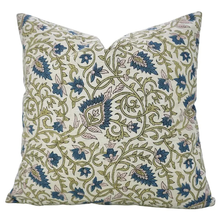 Handcrafted Block Print Linen Blend Pillow Cover - Hawa Mahal
