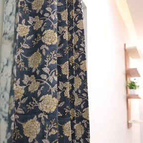 Floral Handmade Pure Linen Pleated Curtain: Rameshwaram