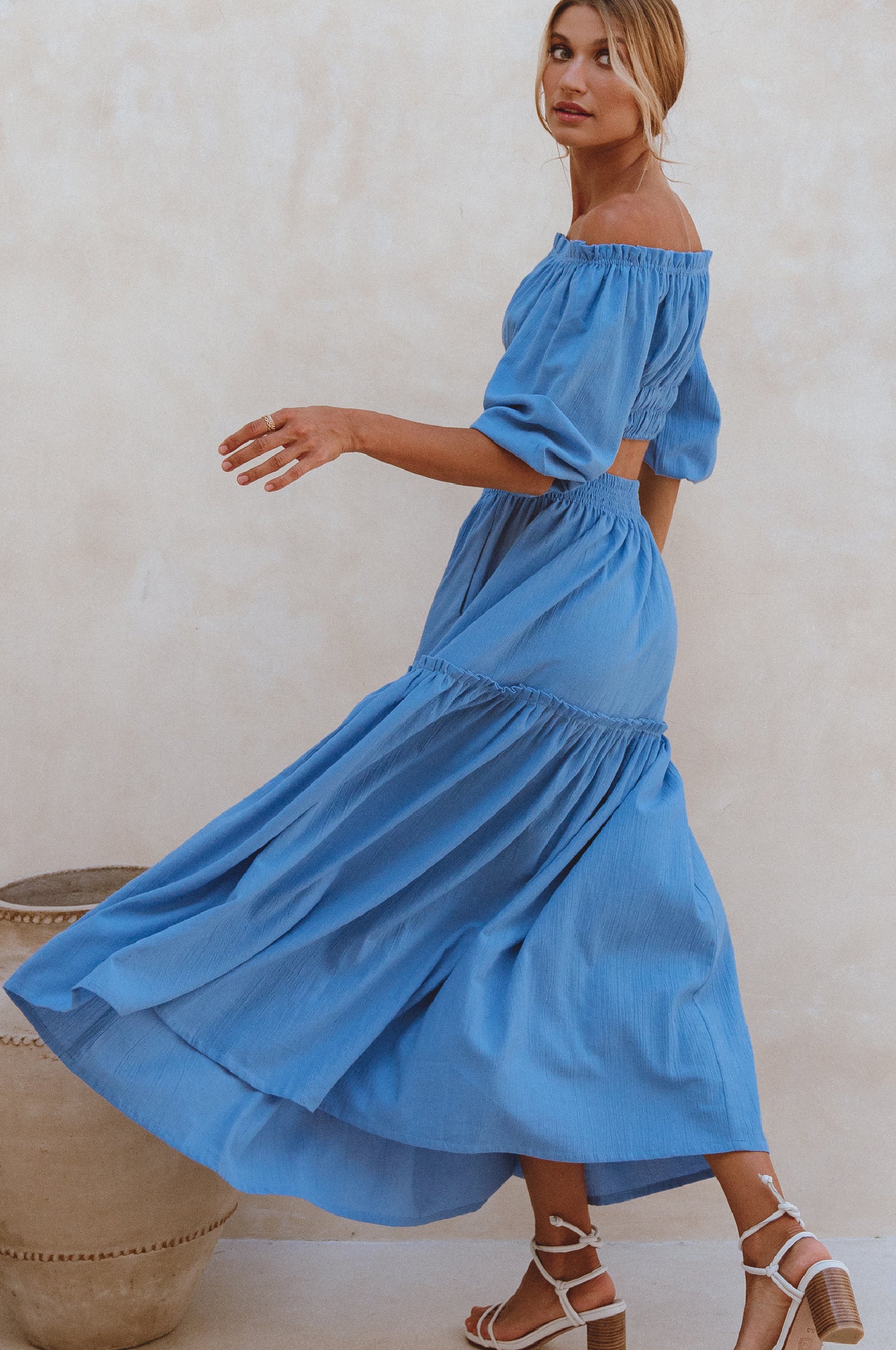 Annabelle Boho Linen Maxi Skirt - Azure