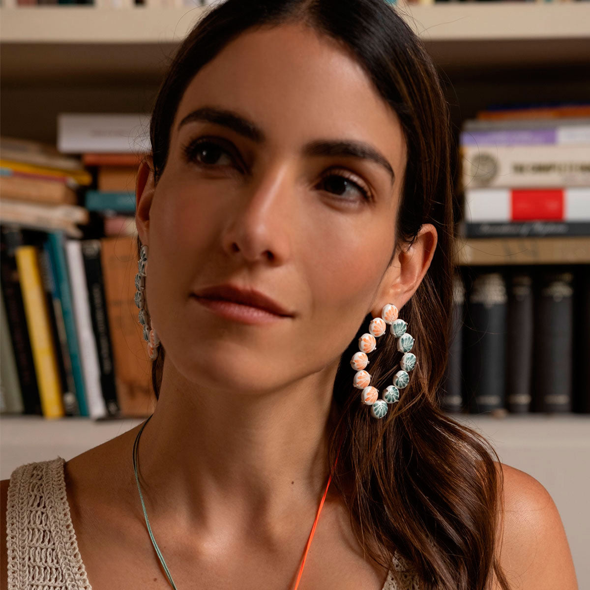 CARMEN Large Oval Half Ceramic spheres earrings