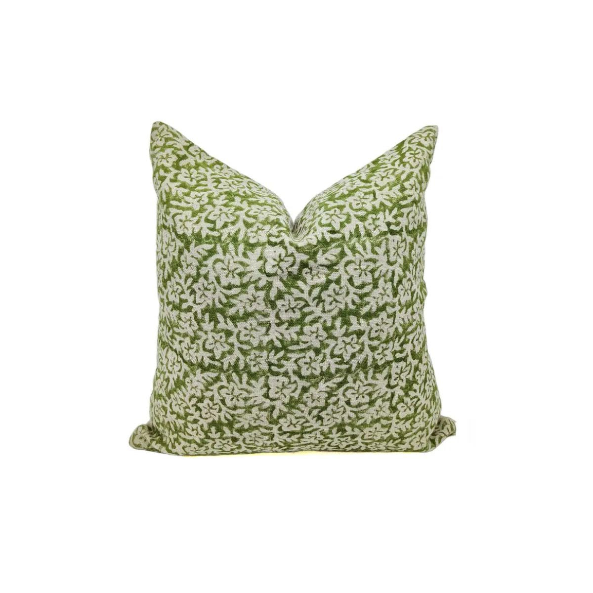 Floral Block Print Thick Linen Room Pillow Cover -Nidhivan
