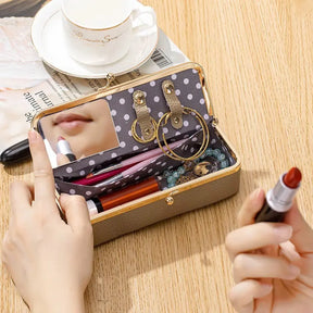 Luxury Genuine Leather Kiss-Lock Makeup & Accessories Case