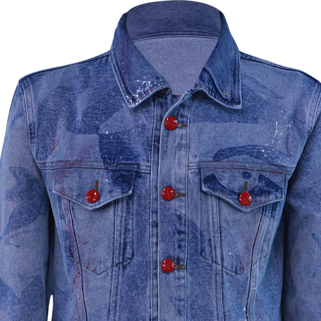 Blue denim jacket with Frida Kahlo print
