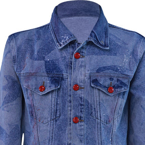 Blue denim jacket with Frida Kahlo print