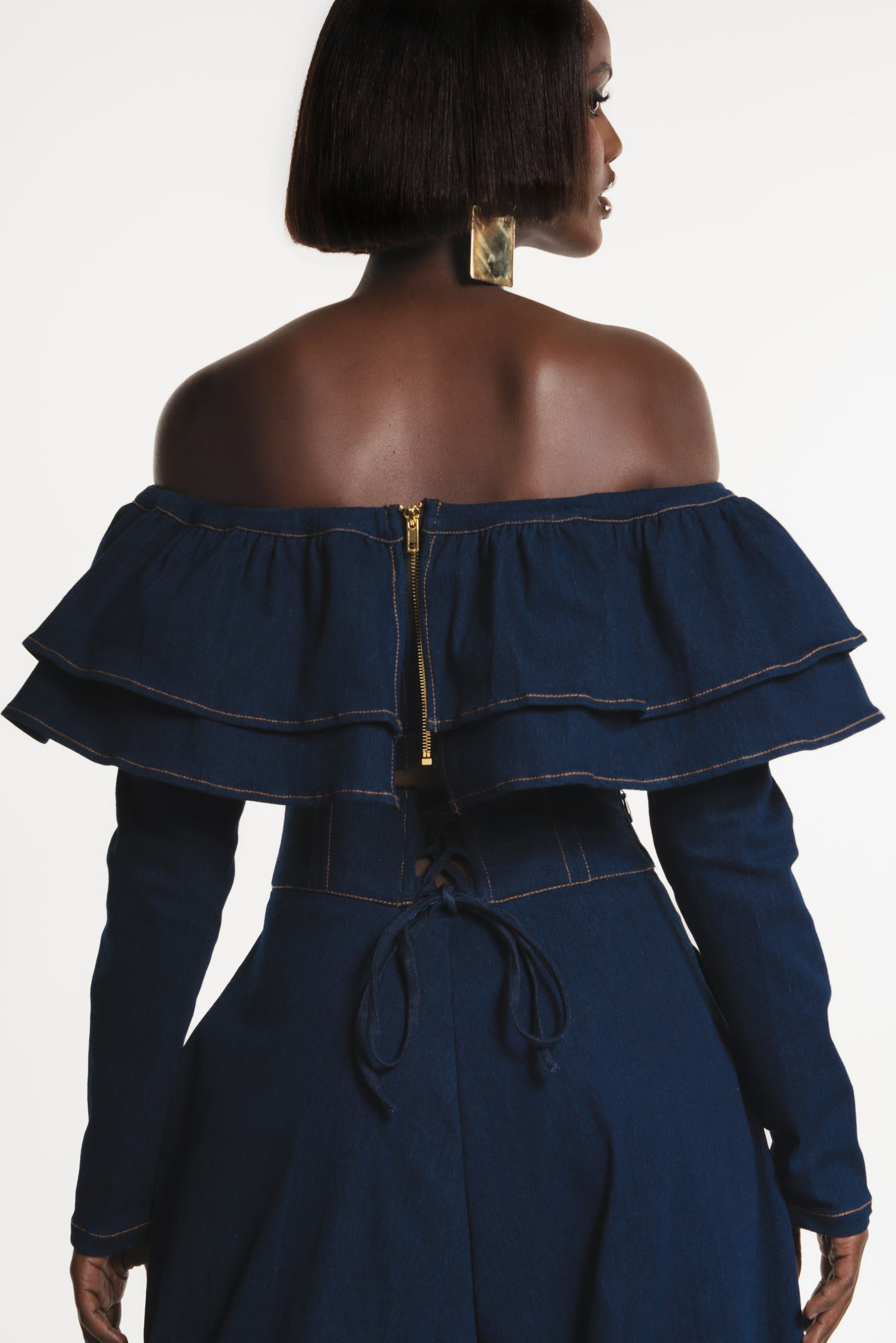 Denim DIJA Ruffle Crop Top
