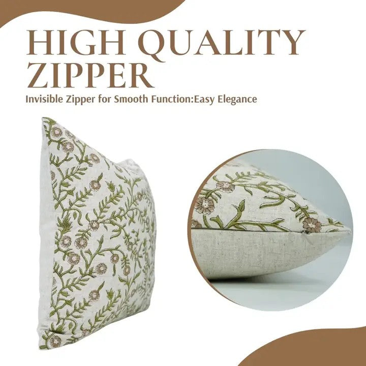 Home Decor Hand Block Print Viscose Linen Pillow Cover - Shejan