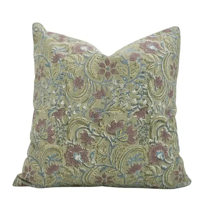 Beautiful Hand Made Block Viscose Linen Cushion Cover - Kundanvan
