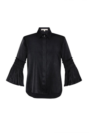 Fina Smocked Sleeve Blouse | Black
