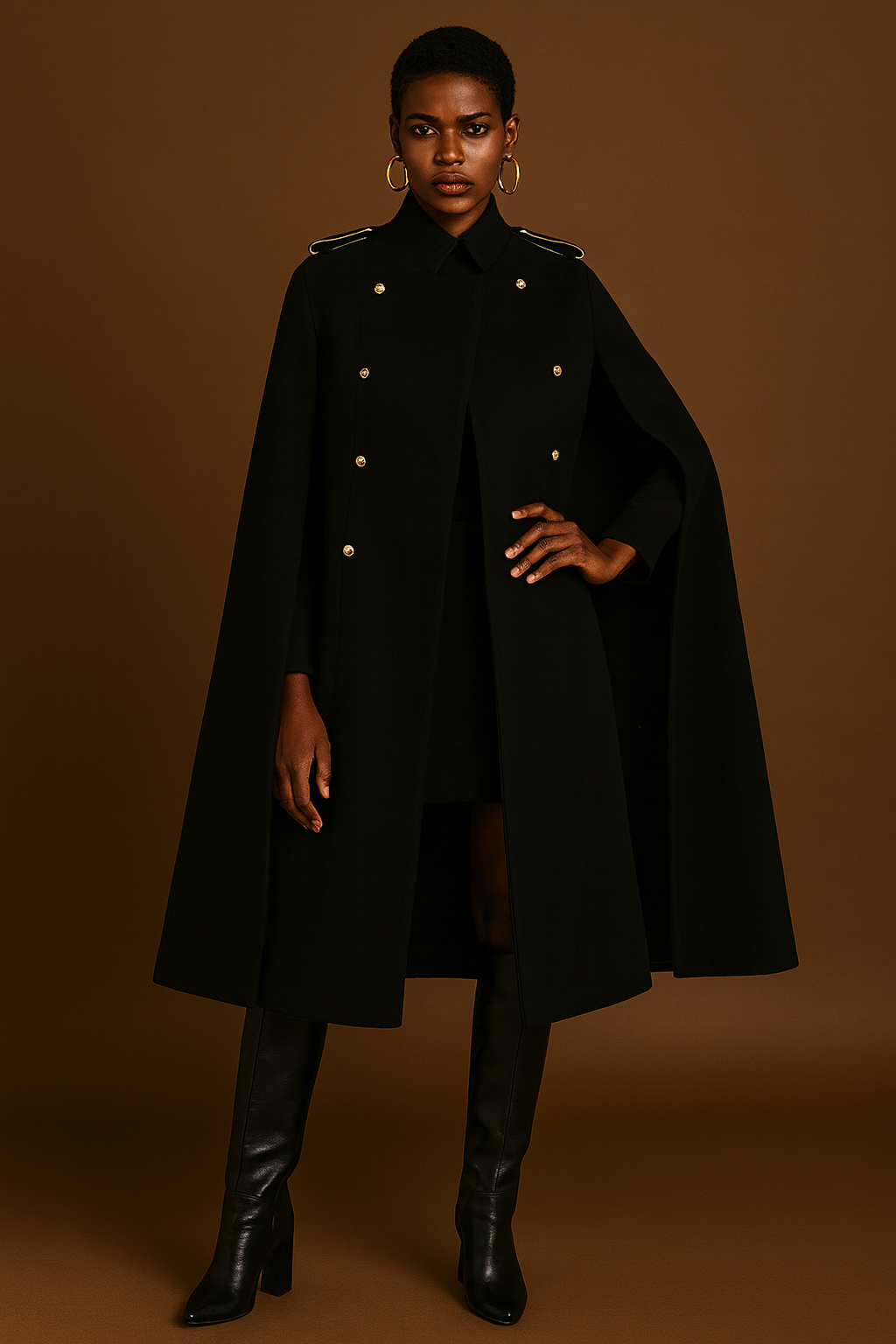 Wool Turtlenecked Black Cape