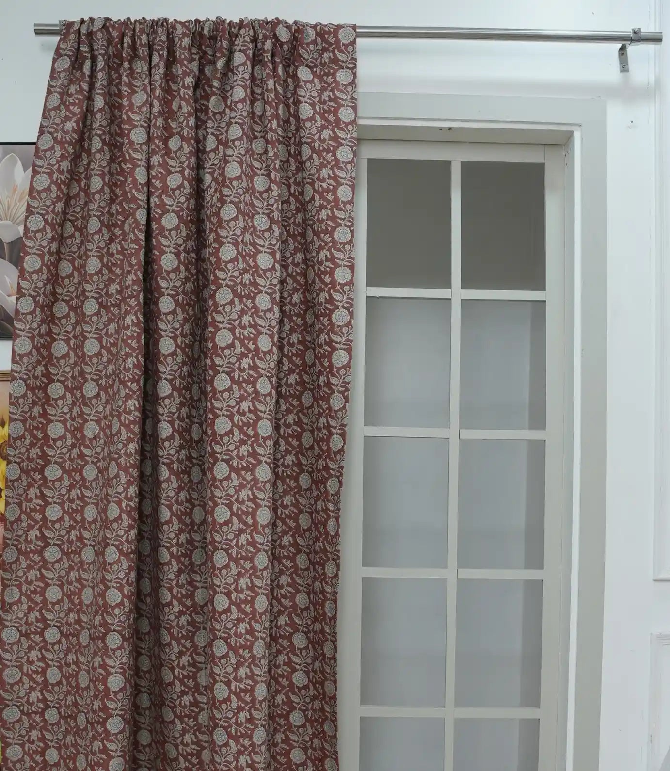 Shillong Handmade Floral Linen Block Print Curtain