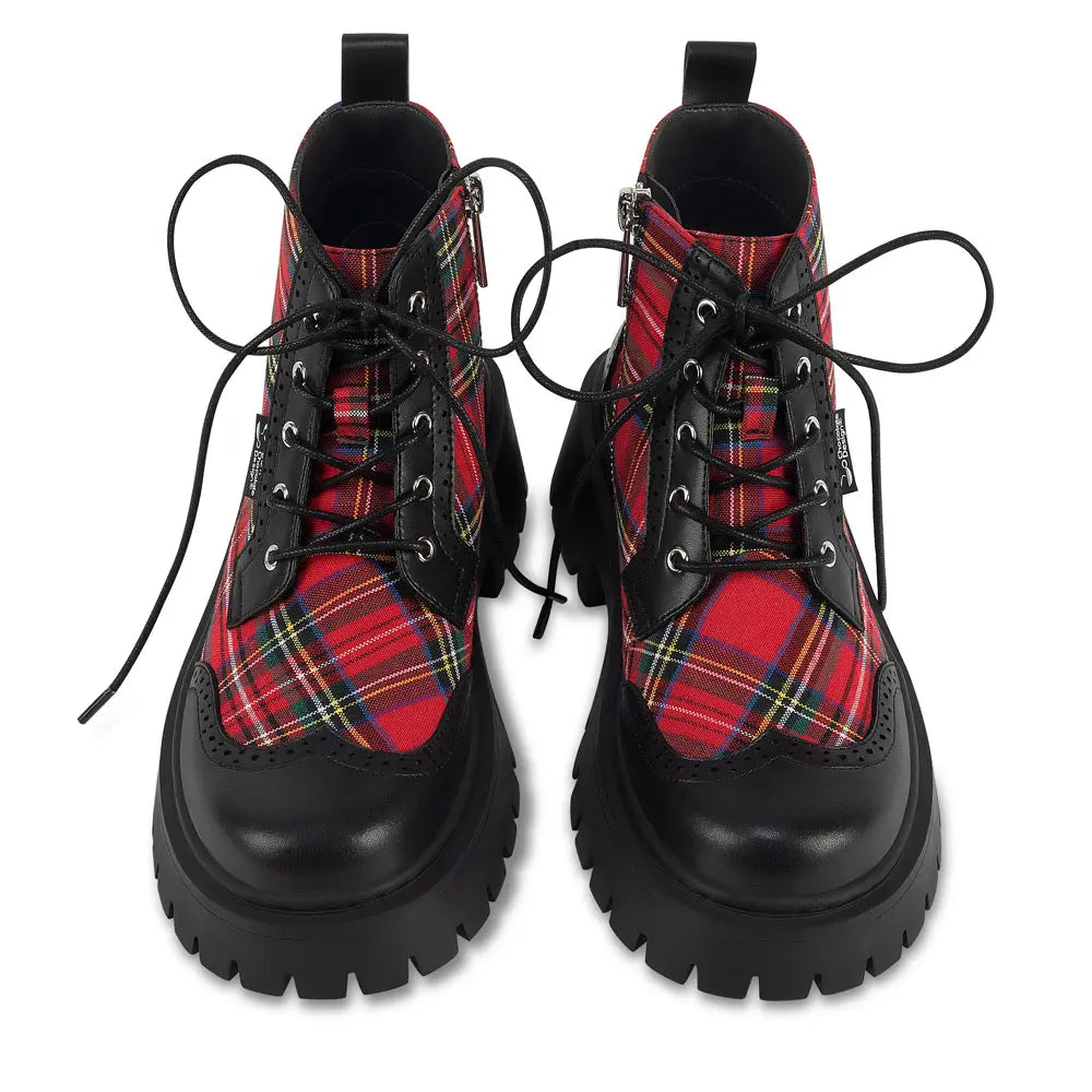 Red-tartan Women's Chunky Platform Boots