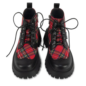 Red-tartan Women's Chunky Platform Boots