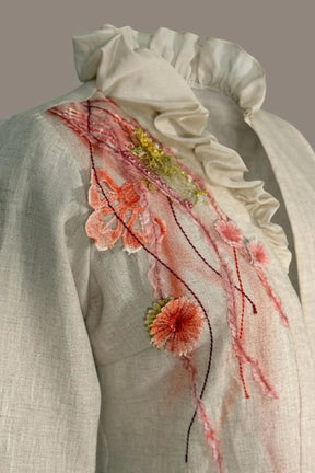 LINAJE Hand by PASALUMAC -Embroidered Linen Two-Piece Set – Cropped Jacket & Wide-Leg Trousers