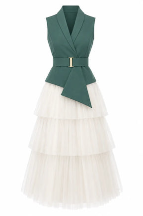 Ivory Layer Skirt & Sea-green Waist Coat – Fresh Elegance