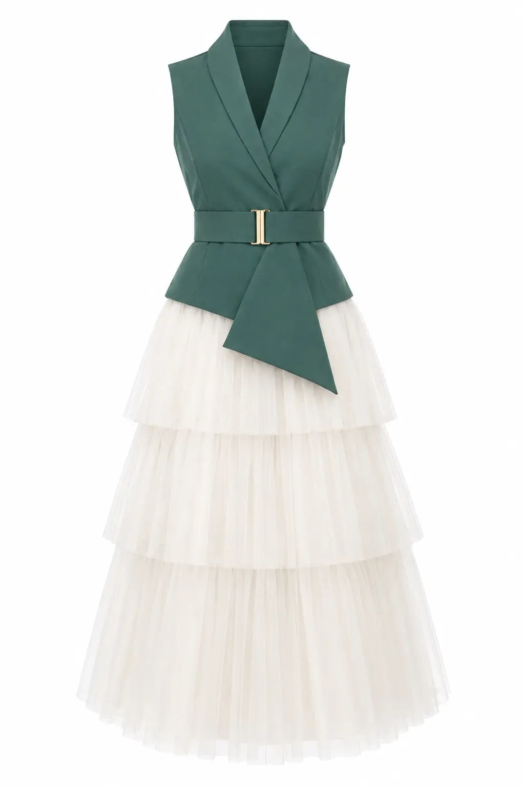 Ivory Layer Skirt & Sea-green Waist Coat – Fresh Elegance