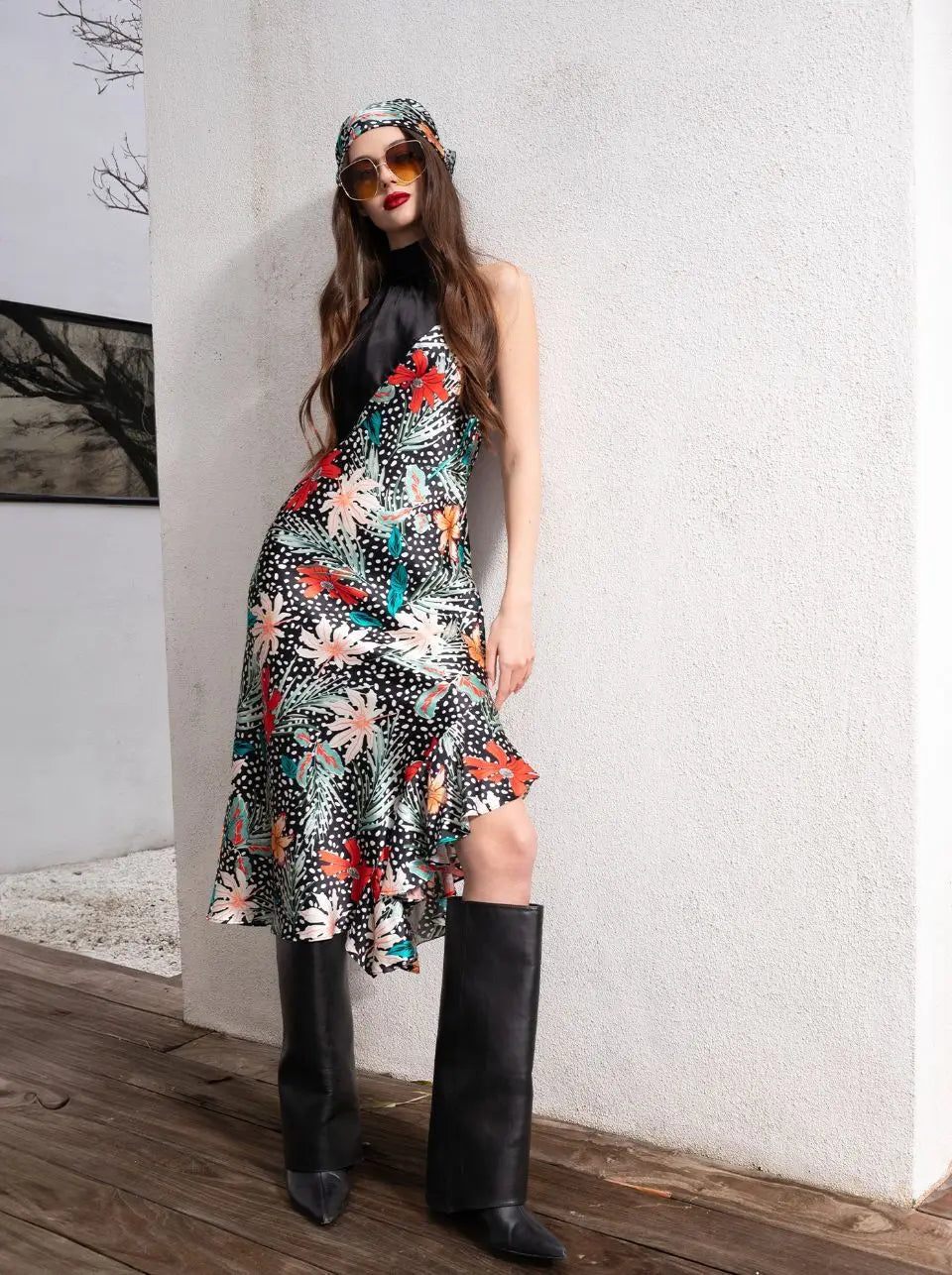 Yera Halter Silk Midi Dress