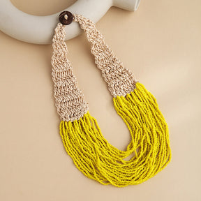 Fashionable retro ethnic style exaggerated style hand woven 30 layer wax rope rice bead necklace for women
