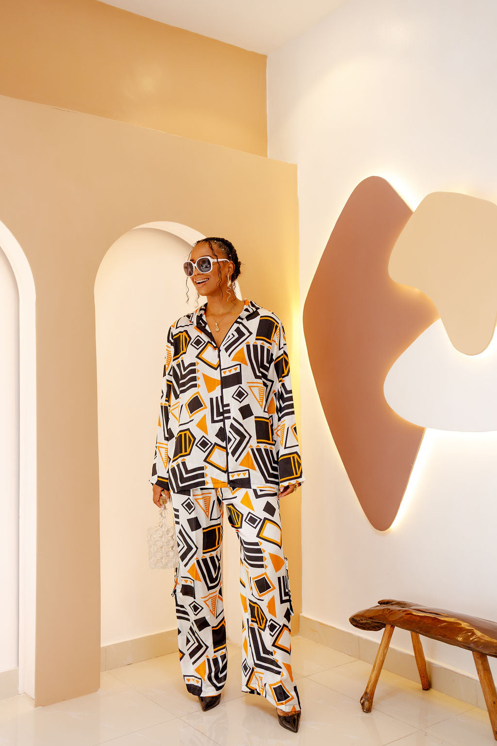 JI African Chiffon Shirt & Silk Pants Set – Vibrant & Elegant