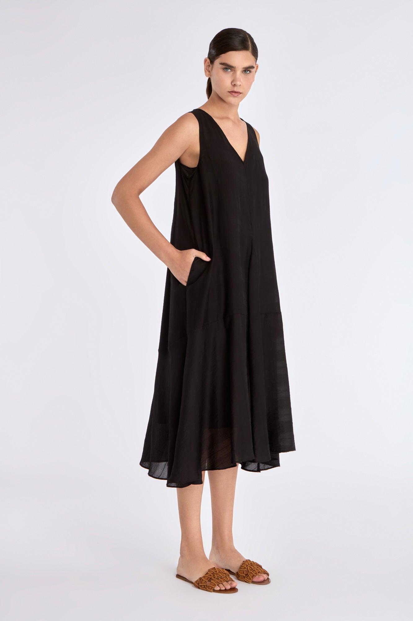 Lenox Godet Dress | Black