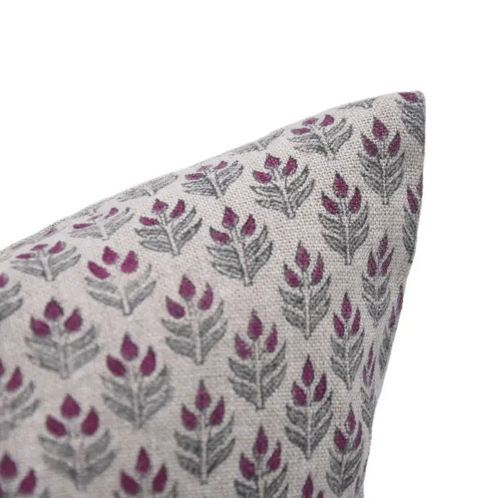 Unique Floral Block Print Thick Linen Pillow Cover - Alia