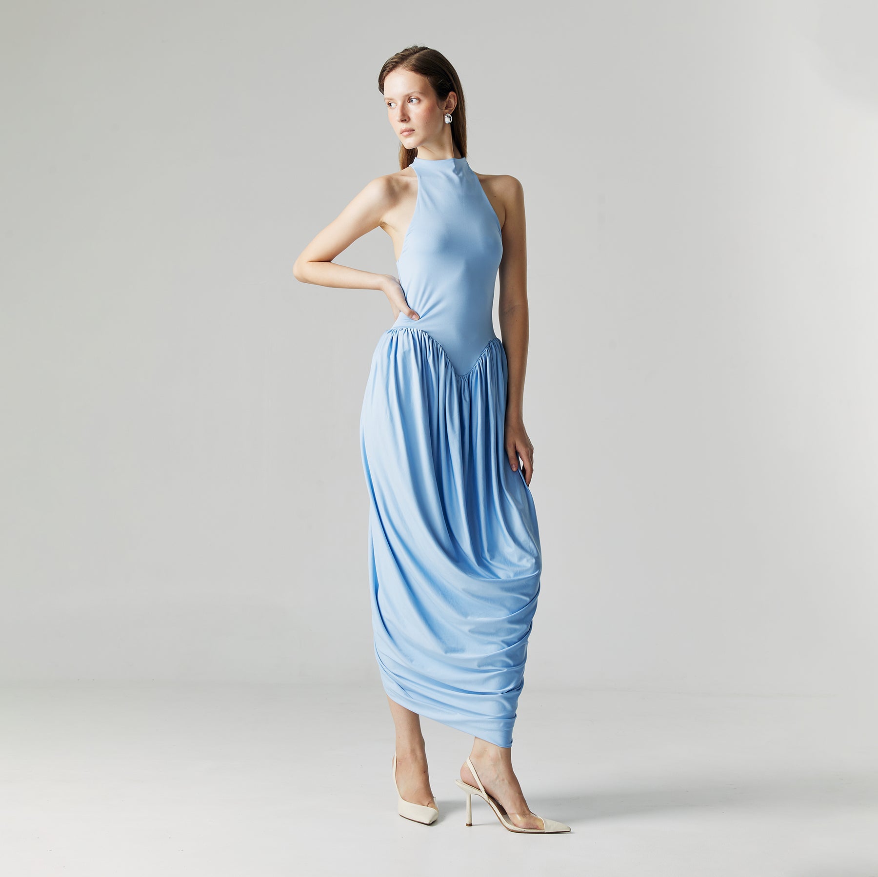 CELINE DRAPED MAXI DRESS