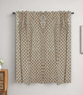 Handmade Block Print Cotton Curtain Gurukul Red & Green, Semi Sheer Window Drapes
