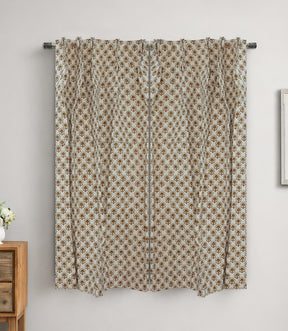 Handmade Block Print Cotton Curtain Gurukul Red & Green, Semi Sheer Window Drapes