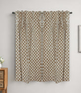 Handmade Block Print Cotton Curtain Gurukul Red & Green, Semi Sheer Window Drapes